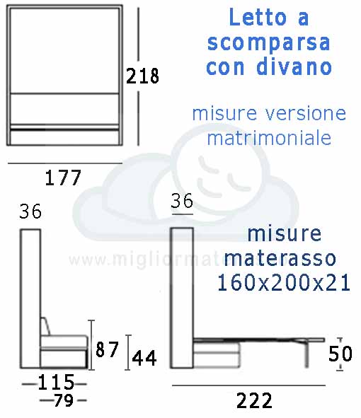 misure ingombro letto a scomparsa